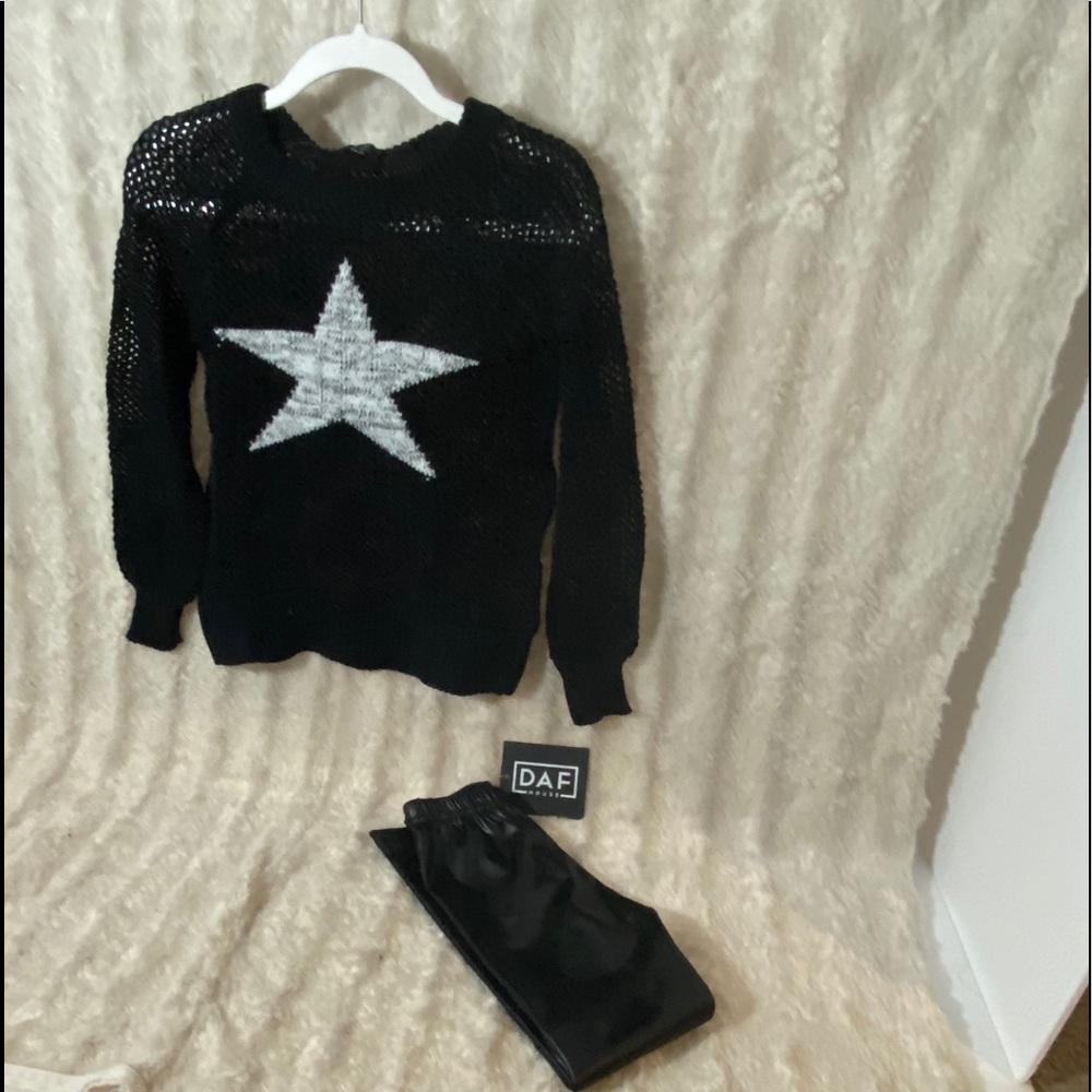 Star Sweater Faux Leather Tights
